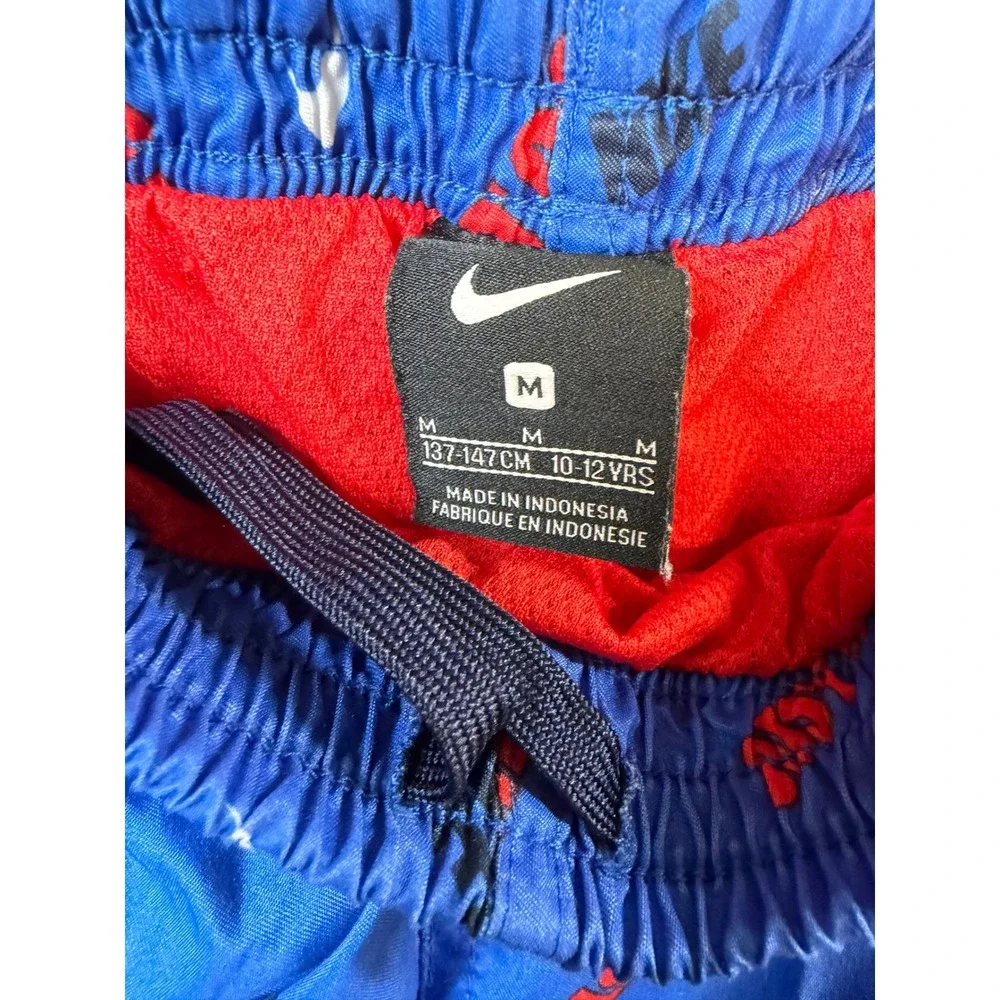 Nike Boys Blue Swoosh Logo Athletic Mesh Lined Swim Trunks Shorts Size Med J9